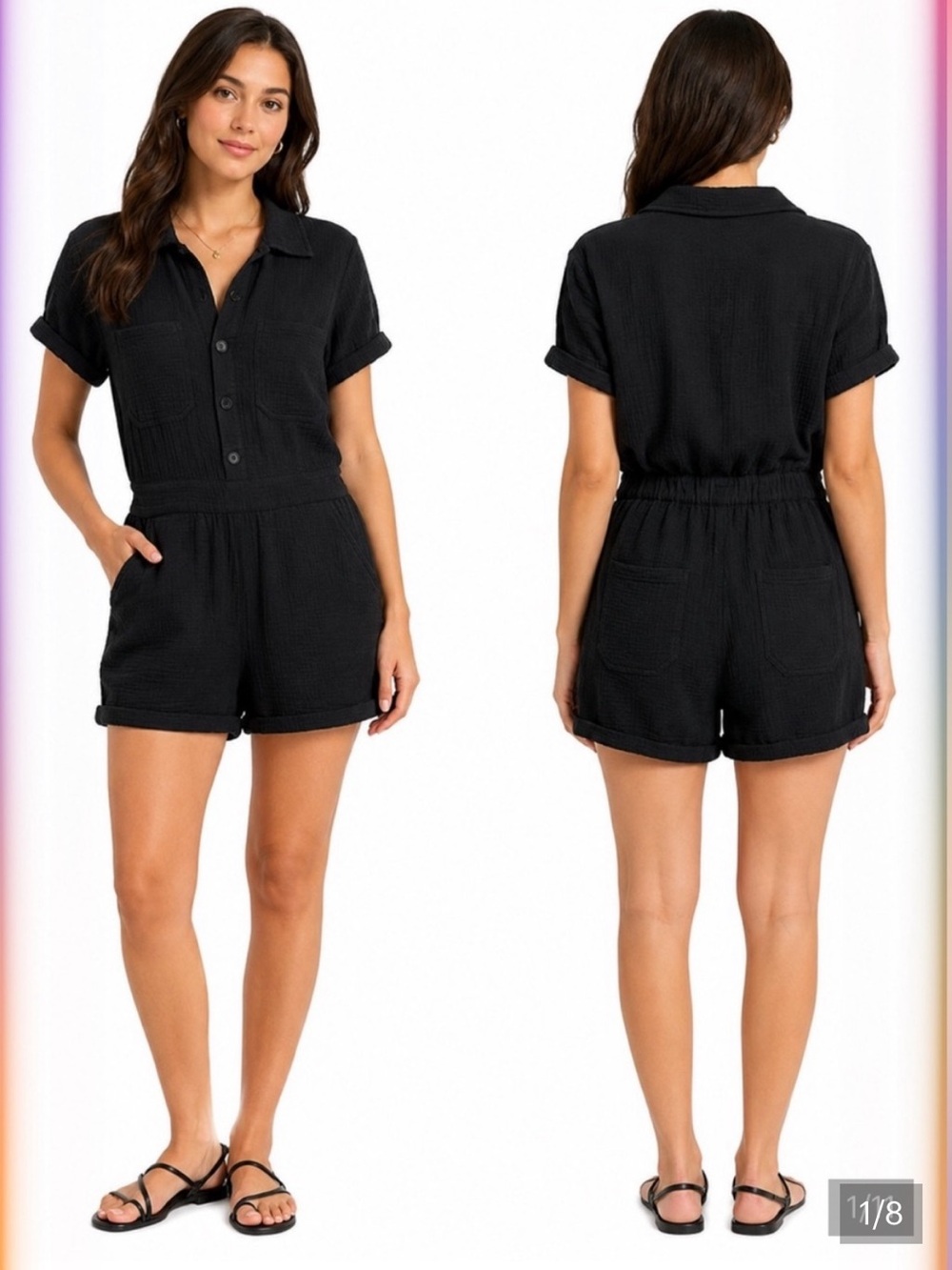 Joe's Jeans Black Cotton- Gauze Short Sleeve Romper